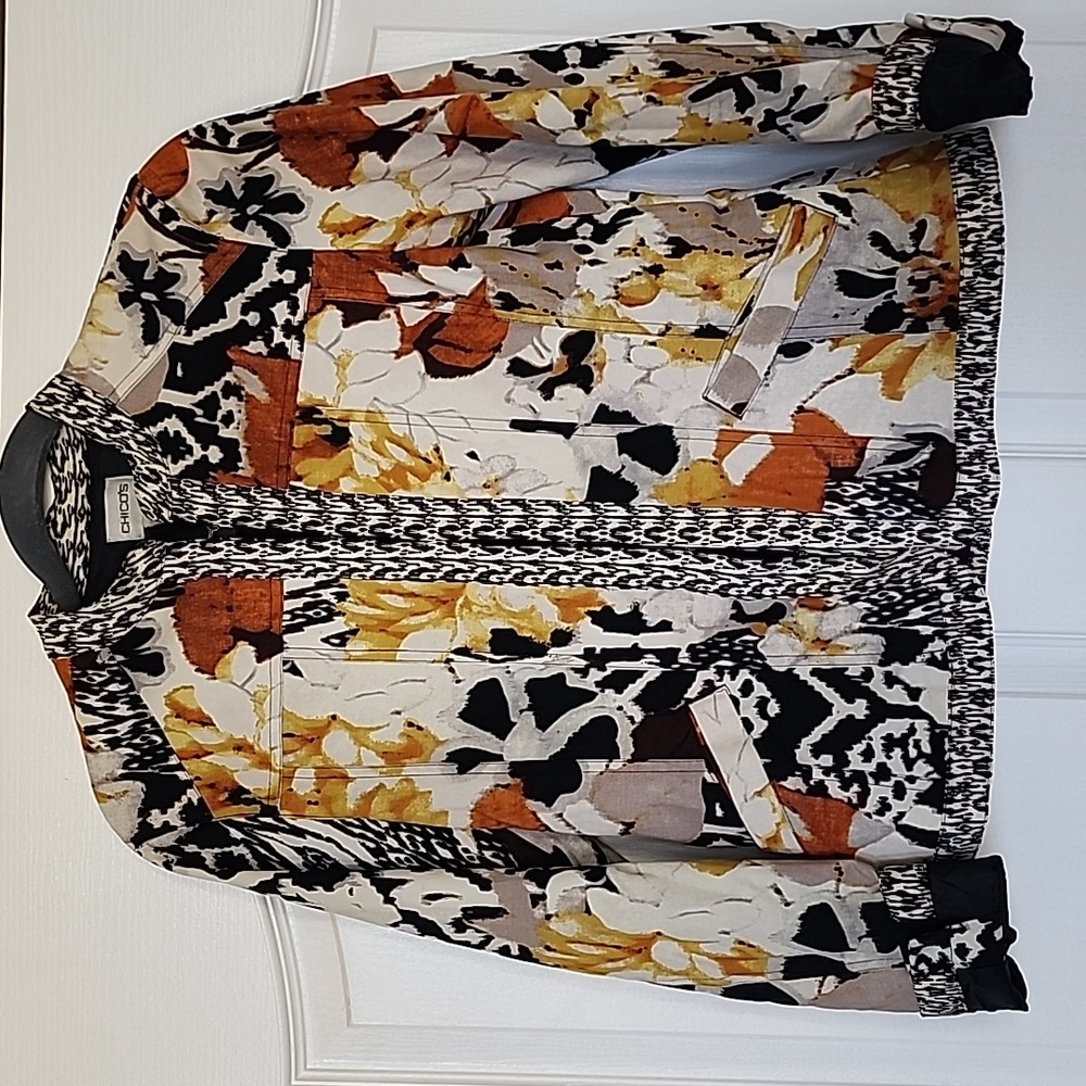 Chico's Women's Blazer Floral AbstractStretch Pockets Lined Suit Jacket